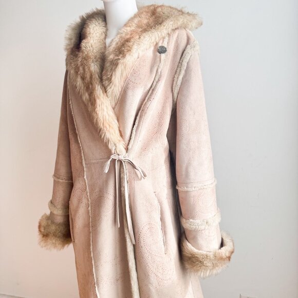 Jones New York Faux Sude Faux Fur Hooded Russian Princess Maxi Coat XL - Picture 2 of 12